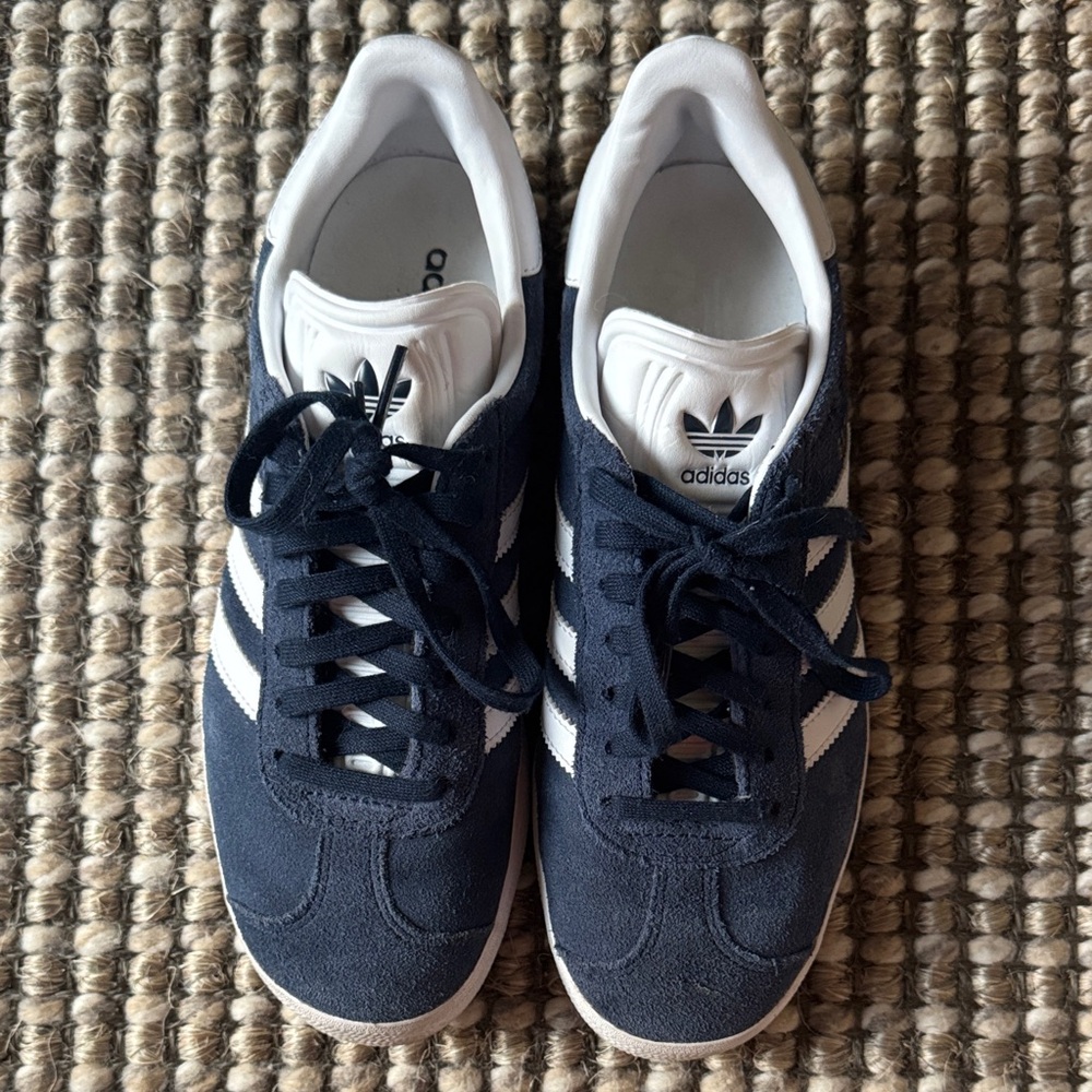 Adidas Men's Dark Blue and White Sneakers